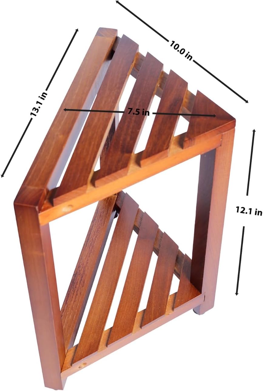 Teak Corner Shower Stool - Waterproof & Stable Shower Bench with Storage Shelf | 12” Height