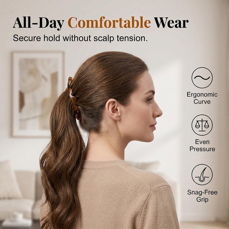 Large Banana Hair Clips for Women, 4PCS Premium Resin No Crease Banana Clips, Strong Hold, Non-Slip Ponytail Bun Holders, Matte Tortoise & Leopard Hair Accessories for Women, All-Day Comfort