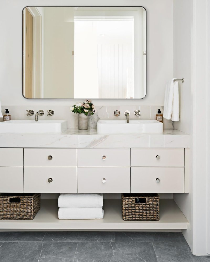 ANDY STAR Brushed Nickel Bathroom Mirror - 30”x40” Rounded Rectangle Design | Premium Stainless Steel Frame, Versatile Hanging Options