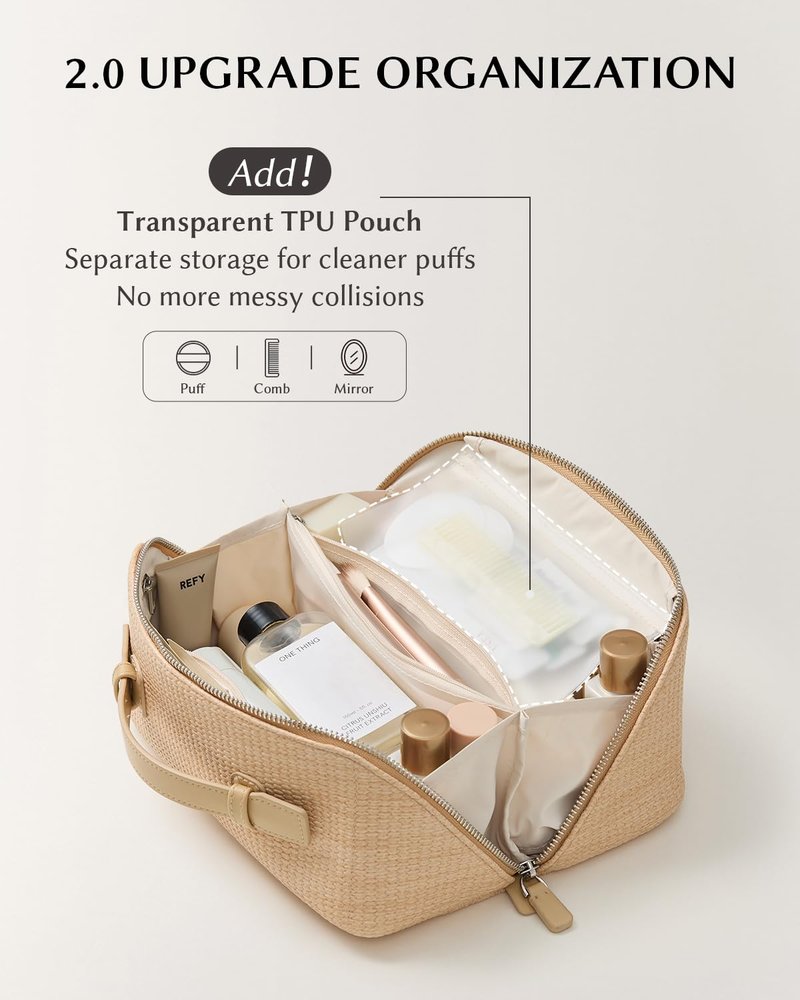 EACHY Makeup Bag, Large Capacity Provence Travel Toiletry Bag, Waterproof Cosmetic Bags for Women Large Capacity Makeup Pouch with Divider and Handle