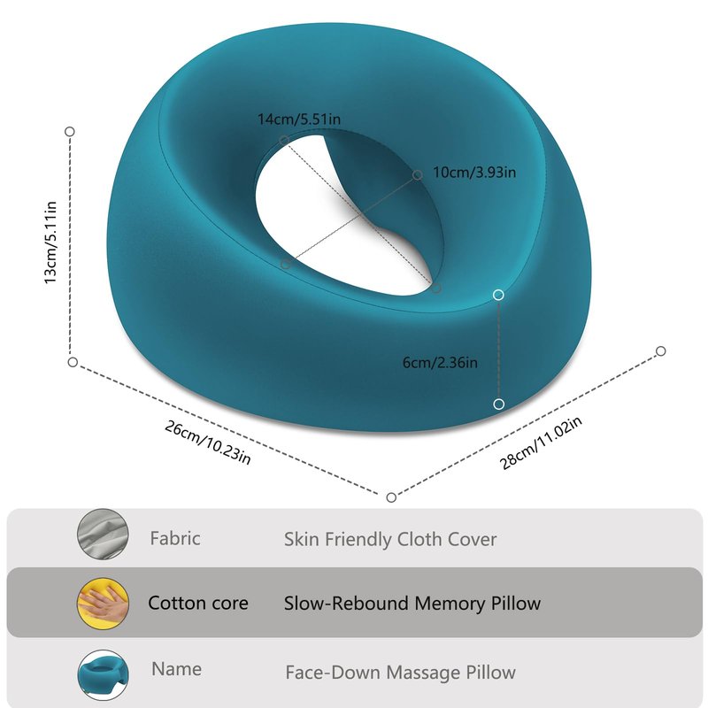 OSZZT Memory Foam Prone Massage Pillow - Ergonomic Face Down Pillow for Massage Table, Home Sleeping & Post-Surgery Recovery Comfortable Face-Down Sleeping & Spa Use (Klein Blue)