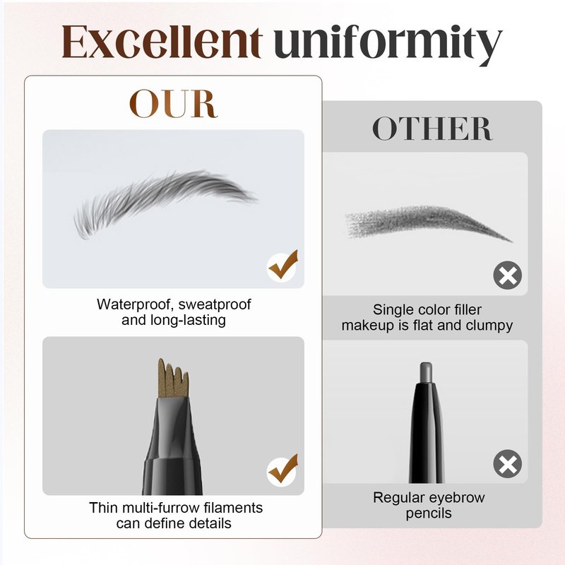 2-in-1 Eyebrow Pencil with Gel, 2026 New Dual-Ended Premium 3D Waterproof 4 Tipped Spoolie Brush Precise Brow Pen Natural Brow Makeup for All Day (Dark Brown)