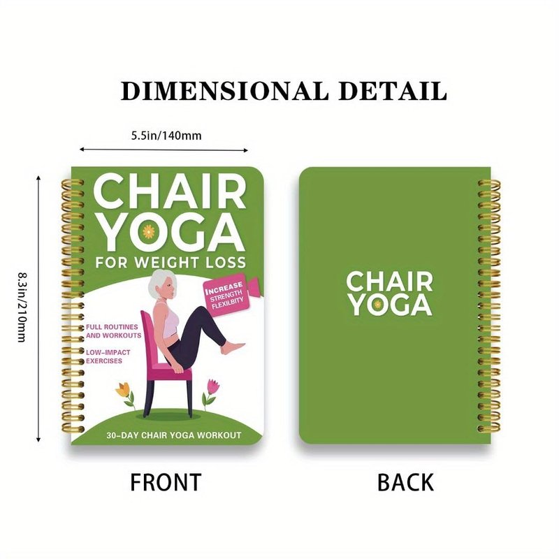 Chair Yoga for Seniors Over 60 Book & Chart, Chair Yoga for Weight Loss & Toning, 30-Day Challenge, Exercise Book for Seniors over 60 (Green)