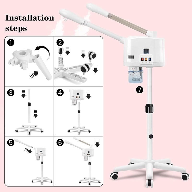 Facial Steamer 2 in 1 - Professional Hot & Cold Mist with Timer | Adjustable Height for Spa & Home Use