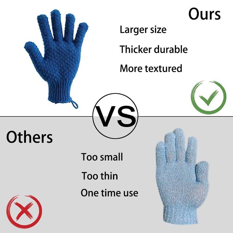 2 Pairs Bath Exfoliating Gloves for Men and Women – CLEEDY 4 Pcs Heavy and Large Exfoliating Gloves Scrubbing for Shower, Spa, Massage - Scrub Exfoliating Mitts for Body, Face, Hand and Foot (Blue)