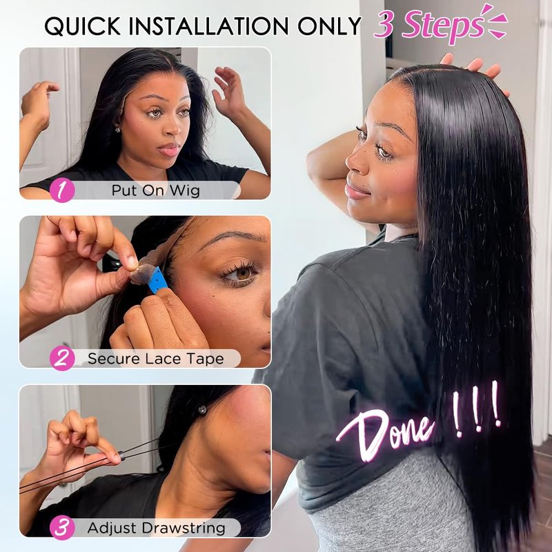 Pizazz 13x6 HD Lace Front Wig - Human Hair, Pre-Plucked & Bleached, 200 Density, Straight, Glueless Design | Ear-to-Ear Frontal