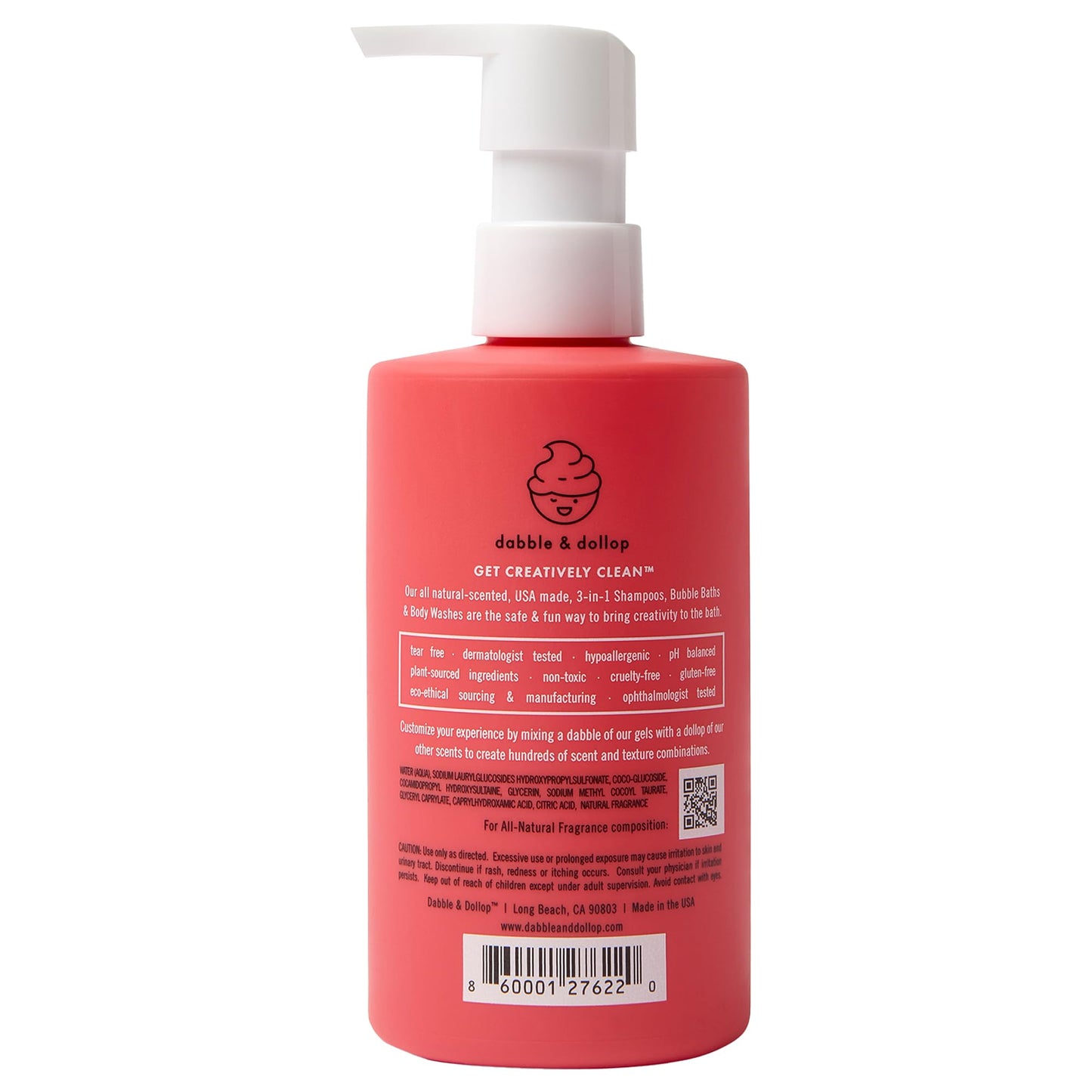 Dabble & Dollop Strawberry Kids 3-in-1 Body Wash, Shampoo & Bubble Bath – Tear-Free, Gentle, Natural-Origin, Hypoallergenic and Safe for Sensitive Skin (10 fl oz, Pack of 2)