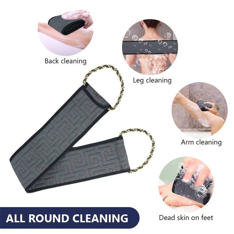 Exfoliating Back Scrubber for Shower, 34 Inches Back Scrubber with Handles, Double Sided Body Exfoliator Bath Tool, Exfoliating Washcloth to Scrub Your Body Deeply for Men & Women (Gray)