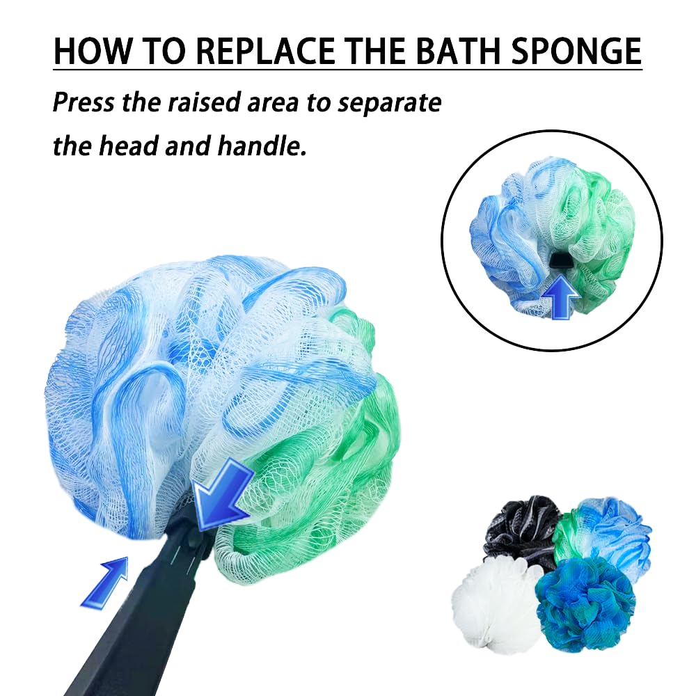 EASACE Long Handled Loofah with Sponges by Shower,Back Scrubber & Bath Sponges,Body Exfoliator Luffa on a Stick,for Elderly & Disabled, Soft Loofah for Bathing Men & Women
