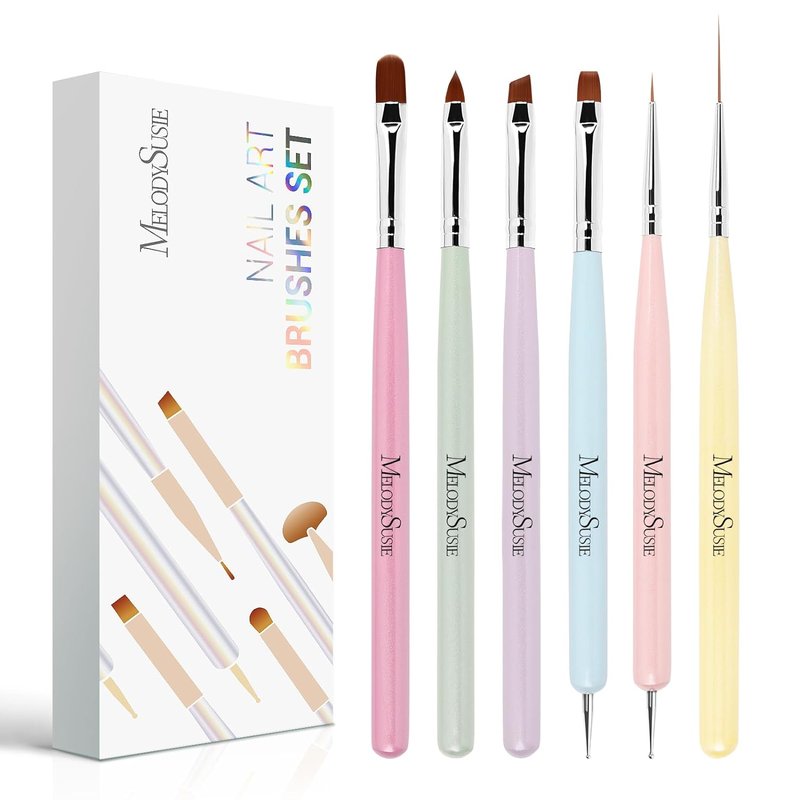 MelodySusie Nail Art Brushes Set - 6-Piece Professional Design Tools for DIY Salon Use | Includes Gel, Polish, Liner & Dotting Brushes