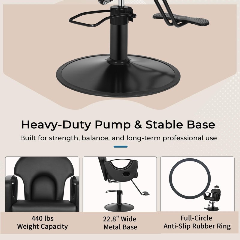 AWEPOPI Salon Barber Chair for Hair Stylist, Reclining Salon Chair with 360° Swivel, Adjustable Height, Heavy Duty Hydraulic Hair Chair for Beauty Spa Equipment, Shampoo, Tattoo, Matte Black
