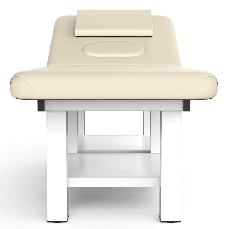 pouseayar Stationary Massage Table, 75”L 31.5''W Heavy Duty Esthetician Bed, 800LBS Metal Frame PU Leather Physical Therapy Table Spa Lash Bed Professional Equipment (Beige Grey)