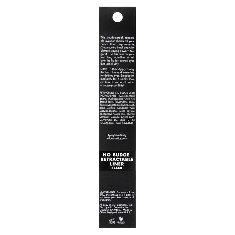 e.l.f. No Budge Retractable Eyeliner - Creamy, Ultra-Pigmented & Waterproof for Bold Lines | Vegan, Black
