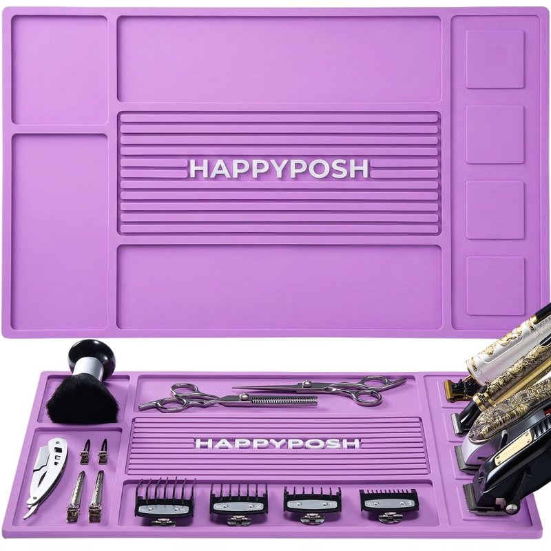 HAPPYPOSH Magnetic Barber Mat,Magnetic Barber Mats For Clippers and Supplies, Barbershop Pad for Station, Beauty Salon Table Matt, Tool Organizer for Pro Hairstylist,Purple