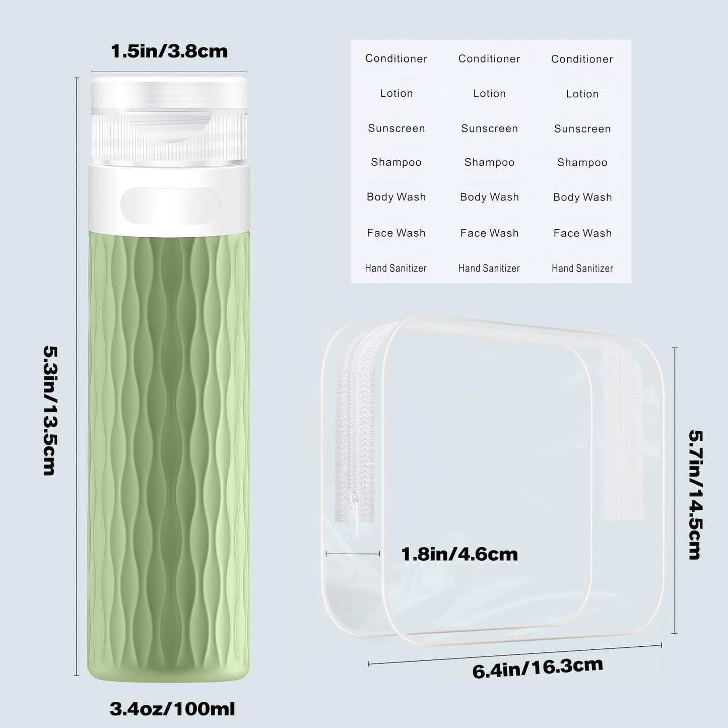 YEALIFE Travel Bottles for Toiletries, TSA Approved 3.4oz Travel Size Containers, BPA Free Leak Proof Silicone Traveling Bottles, Refillable Travel Essentials Kits for Shampoo Conditioner(4 Pack)-C