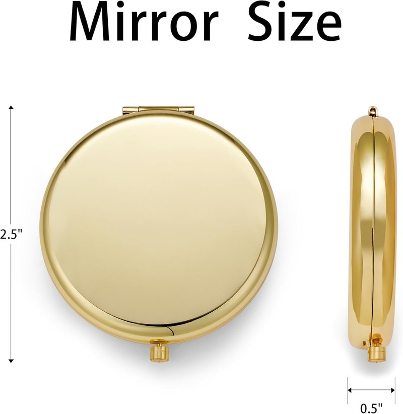 MLLXX Compact Mirror for Purse, Metal Round Shell, Double-Sided 1X/2X Magnifying, Portable Travel Makeup Mirror, Mini Pocket Mirror, Gold,4 Packs