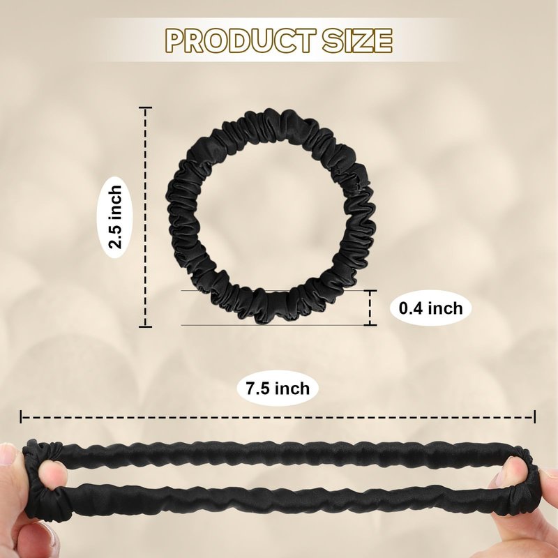Mulberry Silk Scrunchies 4 Pack - Non Slip, Black Small Thin Silk Scrunchies for Women, Sleepy Ties for Thick Hair
