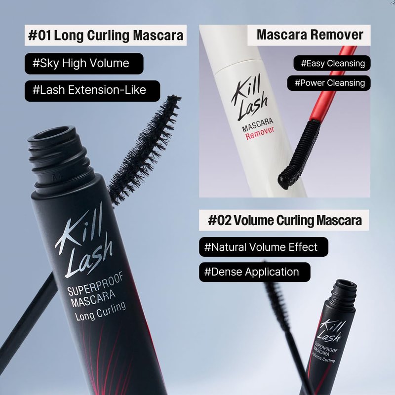 CLIO Kill Lash Superproof Mascara Set - Waterproof Long Curling & Volume Mini with Remover | Smudge-Resistant