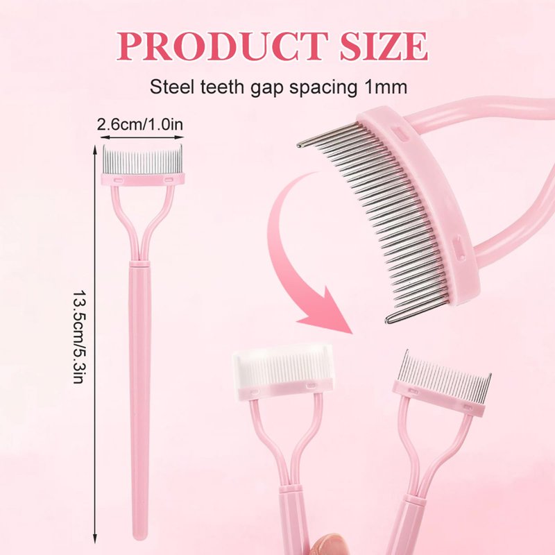 Eyelash Comb Eyelash Separator Tool, Arc Designed Eyelash Comb Separator, Eyelash Brush Separator With Metal Teeth Eyelashes Grooming Tool for Eye Cosmetic Brush Tool (Black+Pink, 2pcs)
