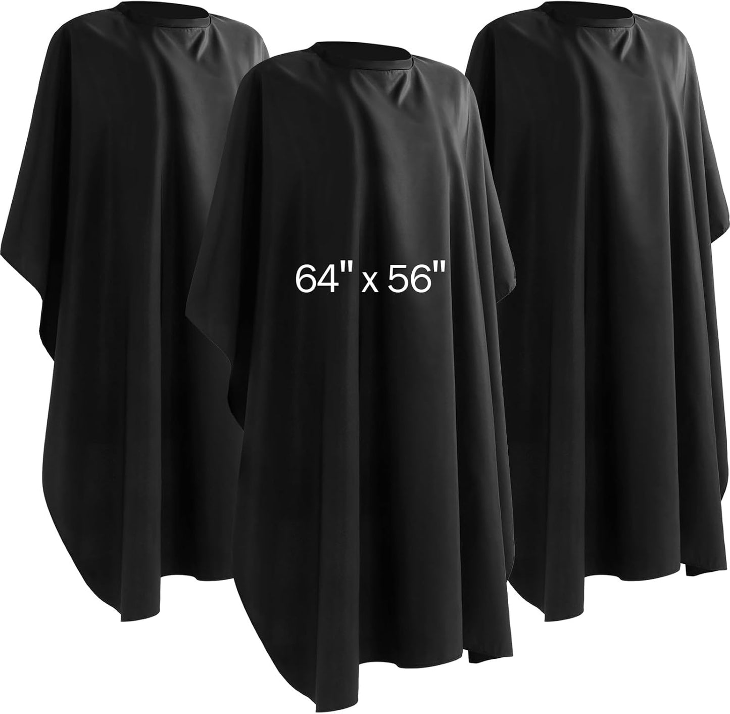 Wesiti Barber Cape Set - 3 Large Waterproof Hair Cutting Capes with Adjustable Snaps | Black 64 x 56''