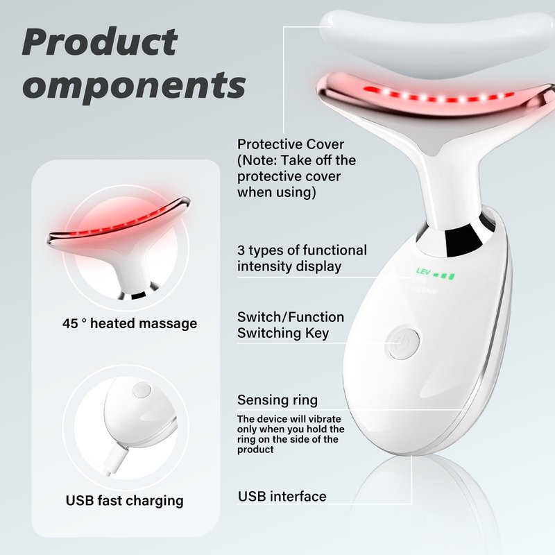 Red Light Therapy for Face, 7 Color LED Facial Light Therapy Wand for Skin Care at Home Blue Light Therapy Face Massager Tool for Neck (White)