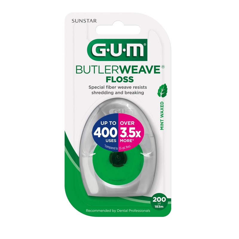 GUM ButlerWeave Woven Dental Floss, Shred-Resistant Waxed Floss for Teeth Cleaning & Plaque Removal, Mint Flavored, 1 Count (Pack of 3)
