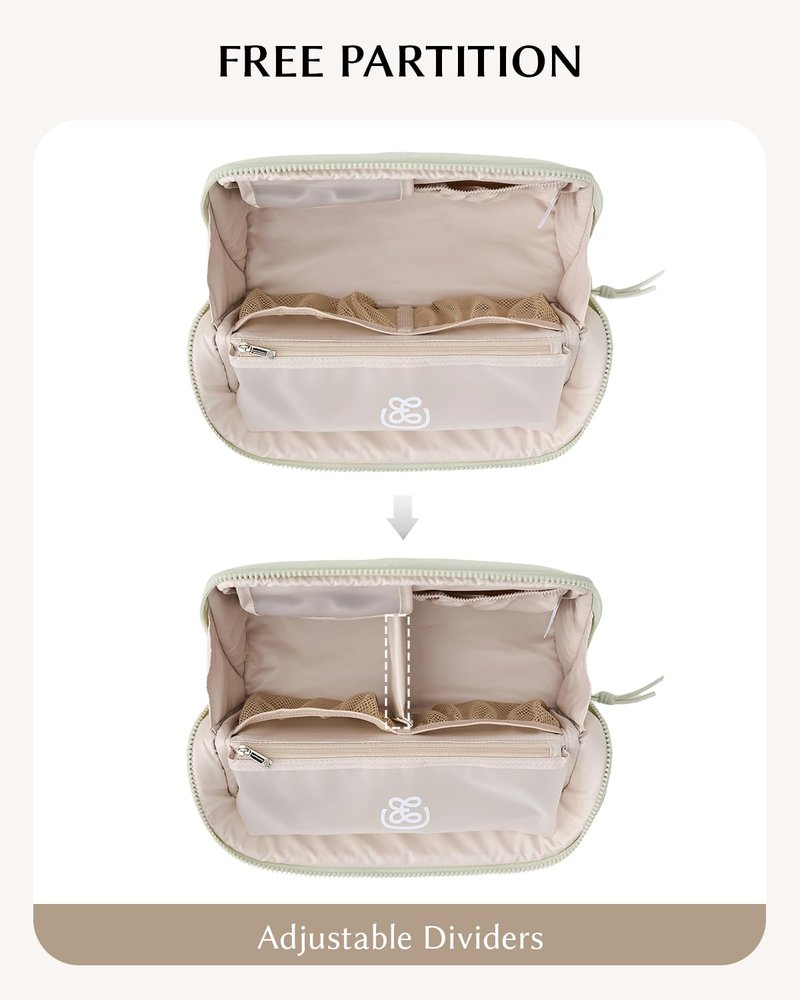 EACHY Standing Makeup Bag - Large Waterproof Cosmetic Bag & Toiletry Bag Organizer with Phone Holder, Detachable Dividers, Wipe-Clean Brush Pouch for Women