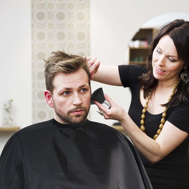 Omvoina Professional Haircut Cape - Adjustable Snap Closure & Neck Duster Brush | Unisex Salon Cape