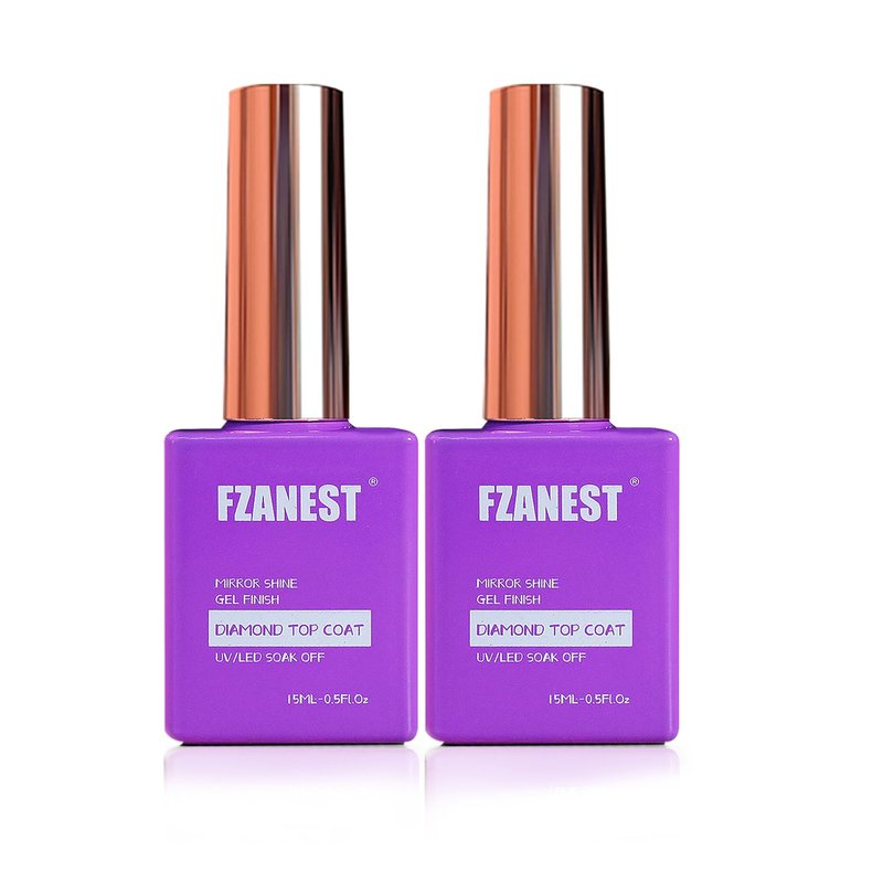 FZANEST Gel Top Coat - No Wipe High Gloss Nail Polish | 2 x 15ML Clear Chrome Finish for Salon Quality Shine