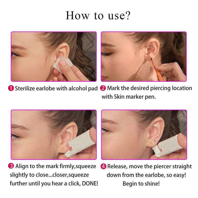 Firstomato 2PCS Disposable Ear Piercing Kit Ear Piercing Gun Self Use Ear Piercings Kit Cartilage Piercing Gun with Hypoallergenic Earrings(3mm,24kt Gold)