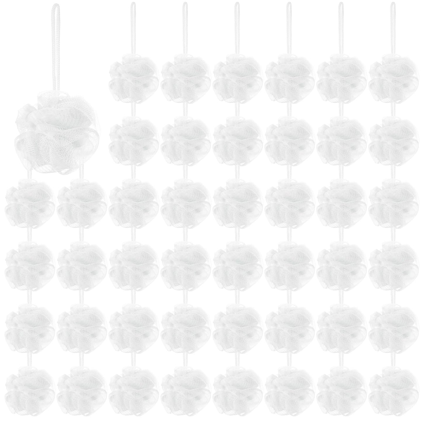Suttmin 50 Pcs Loofah Sponge Bulk Mini Shower Sponge 3 Inch Loofahs Shower Pouf Mesh Showers Ball for Women Kids Men Exfoliating Bath Scrubber Travel Size Showers Gift(White)