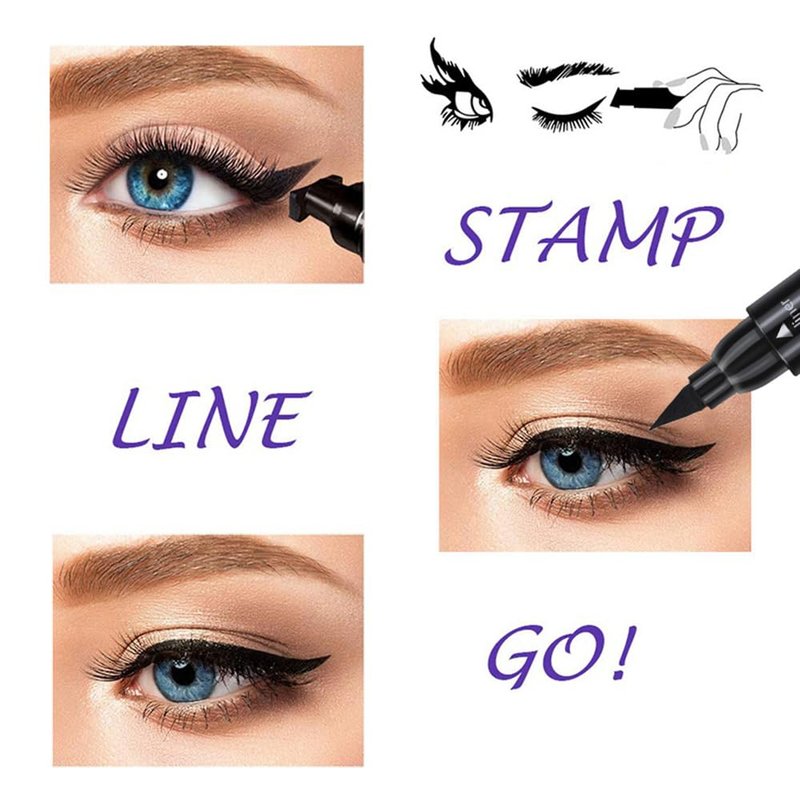 Linble Dual Ended Black Liquid Eyeliner - 2 in 1 Winged Cat Eye Stamp & Felt-tip Eyeliner Pen, Waterproof, Long Lasting and Smudge Proof Eye Makeup Tool for Women