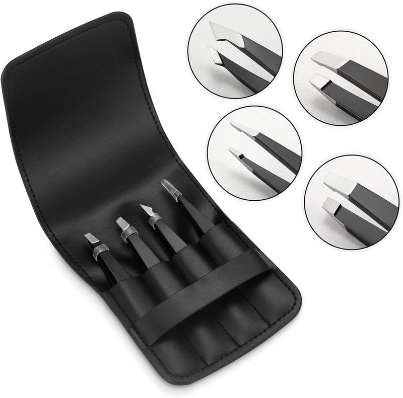 Pefei Tweezers Set - Professional Stainless Steel Eyebrow Tweezers for Precision Hair Removal | Black
