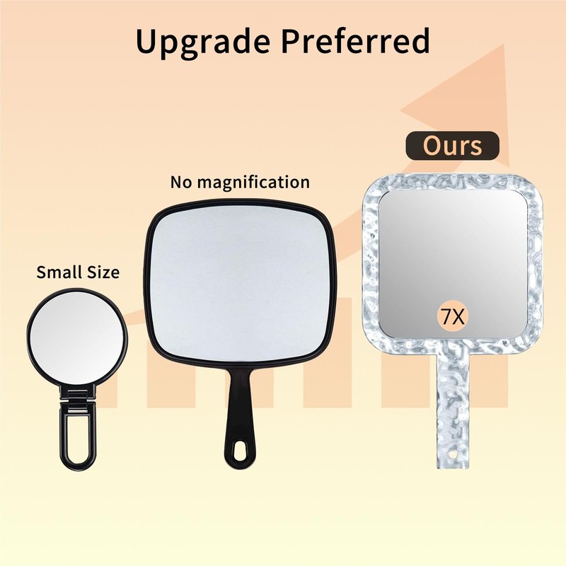 Famihomii Handheld Mirror with 1X/7X Magnification, Dual-Sided Magnification Hand Mirror, Hand Mirror with Handle, 10" x 6.1", Lightweight & Durable, Portable & Hangable for Makeup, Shaving - Clear