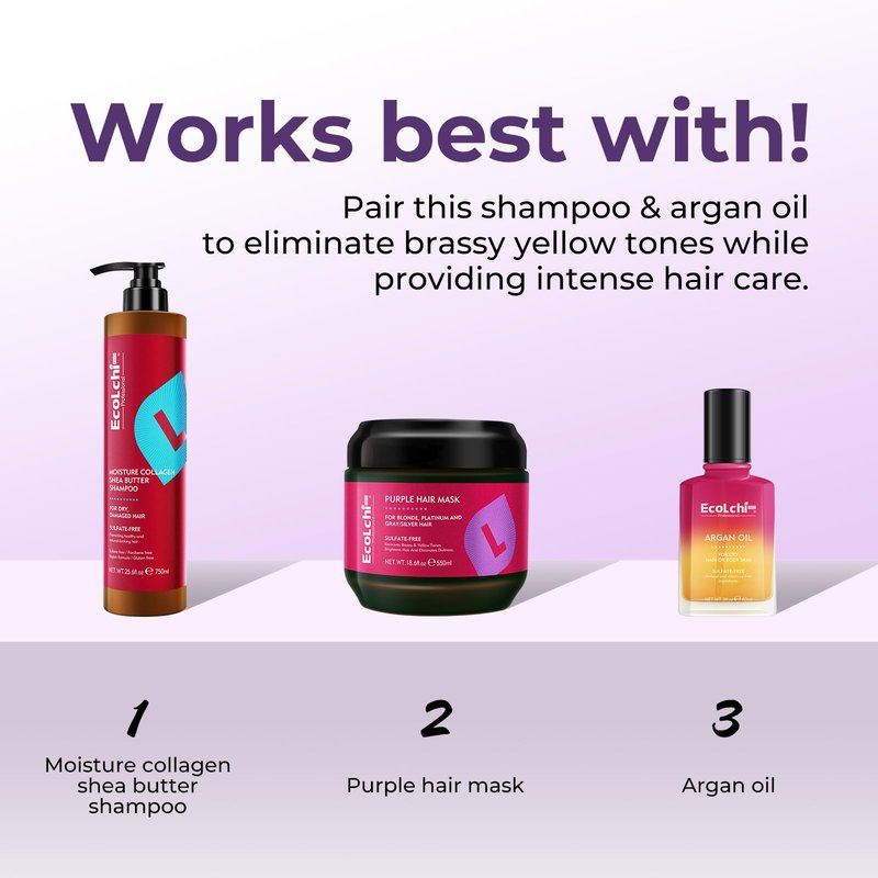 ECOLCHIPRO Collagen Shea Butter Purple Hair Mask Deep Repair Conditioning Collagen Shea Butter Purple Hair Treatment for Blonde Silver Gray Highlighted Hair 18.6 oz 550ml | Sulfate-free