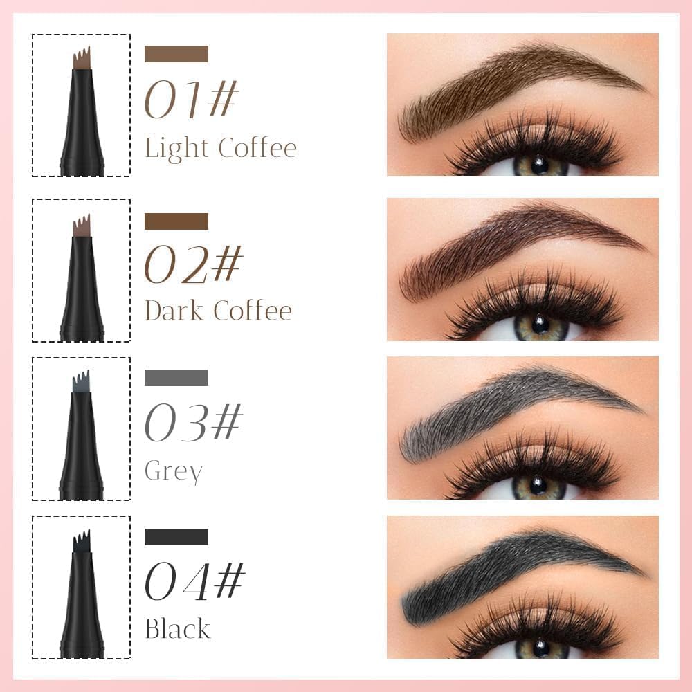 Waterproof Eyebrow Pen, 3D Microblading Eyebrow Pencil, Waterproof Eye Brow Pen with 4 Tip, Long-Lasting Smudge-Proof & Natural Eyebrow Definer for All-Day Wear (Black)