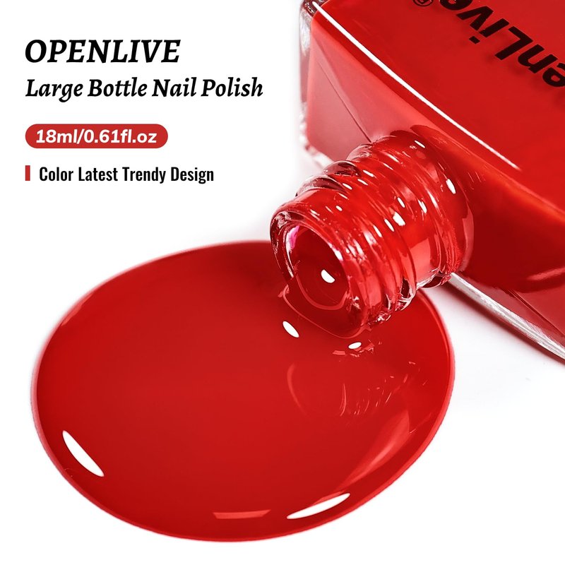 OpenLive 18ml Red Nail Polish Large Volume Quick Drying Nail Polish, Fast Drying and Long Lasting Color Nail Art DIY Home Manicure Gift for Women