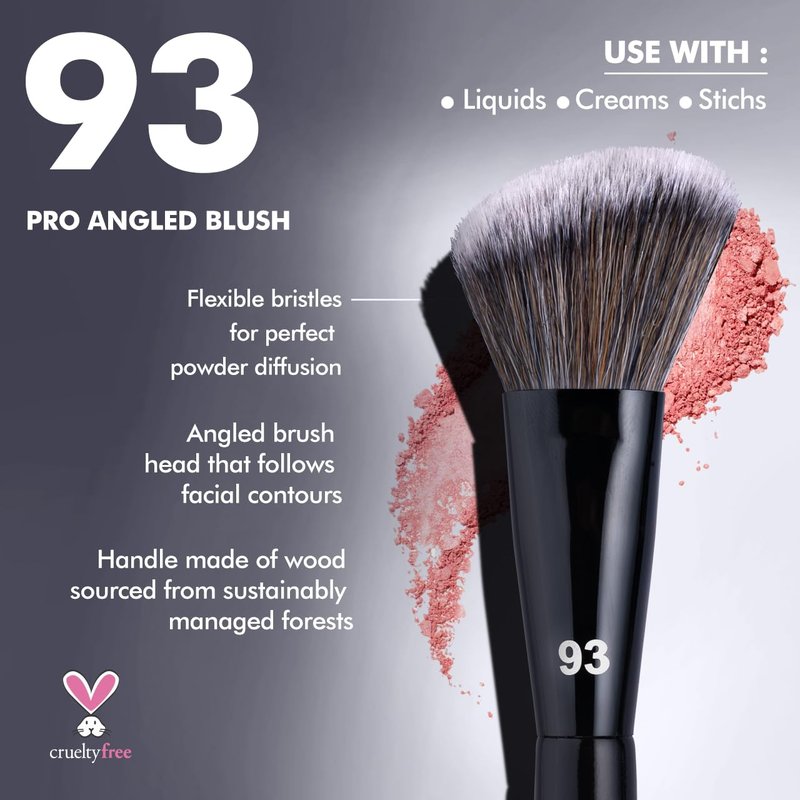 Bueart Design PRO Angled Blush Makeup Brush 93 - Premium Soft Bristles for Blush & Cream Applications