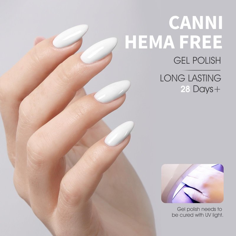 CANNI White Gel Nail Polish, 1Pcs Pure White Gel Polish Color High Gloss Soak Off U V Nail Manicure Salon DIY