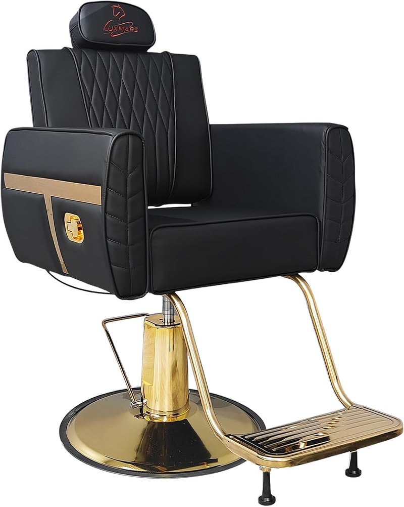 Ergonomic Reclining Barber Chair - Heavy-Duty Hydraulic Styling Seat | 550 LBS Capacity, Removable Headrest, Black