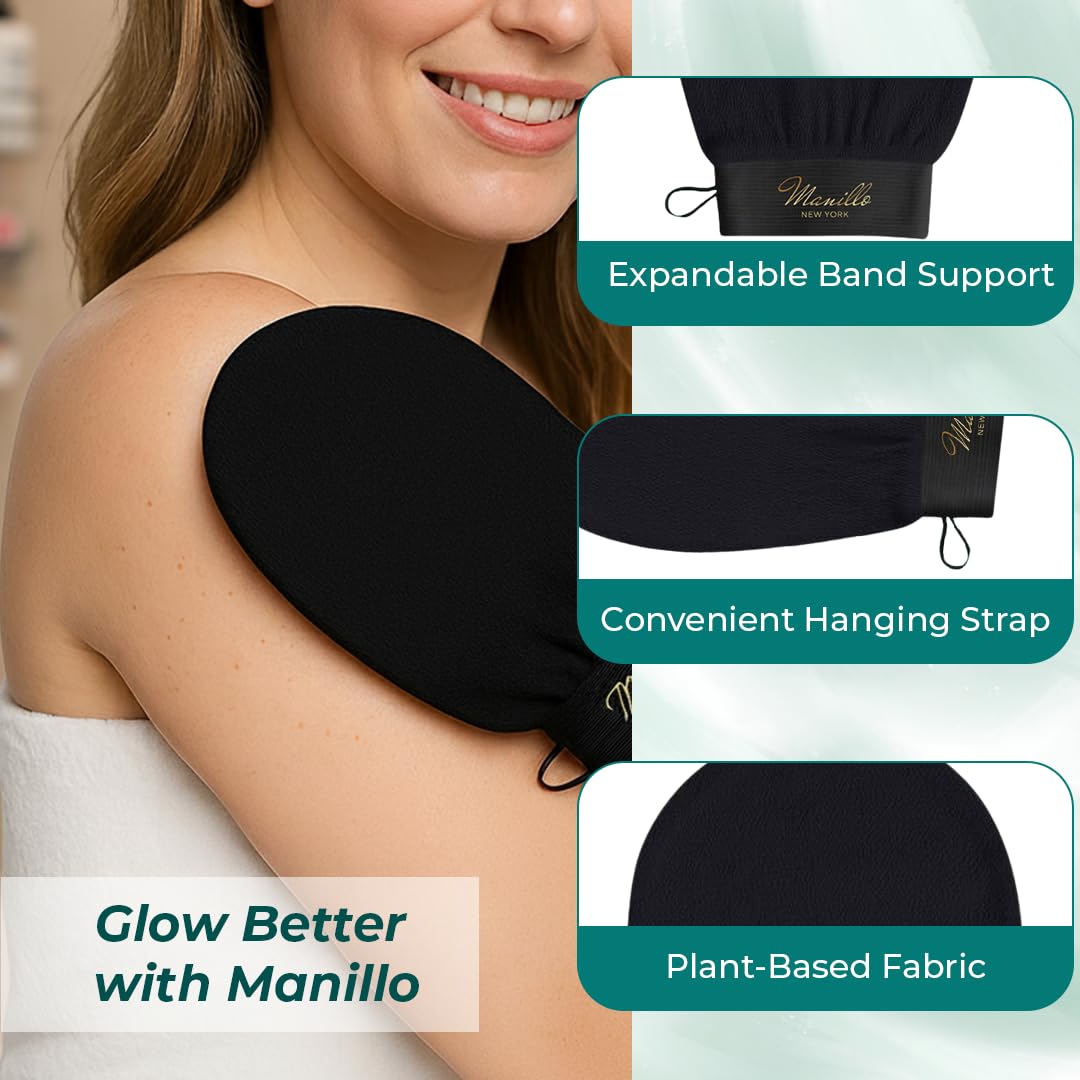 Manillo exfoliating Glove Exfoliating Mitt for Body (2pc) – 100% Vegan Viscose Traditional Body Scrub Glove Kessa Korean Washcloth – Body Exfoliator for Self-Tan Removal & Keratosis Pilaris
