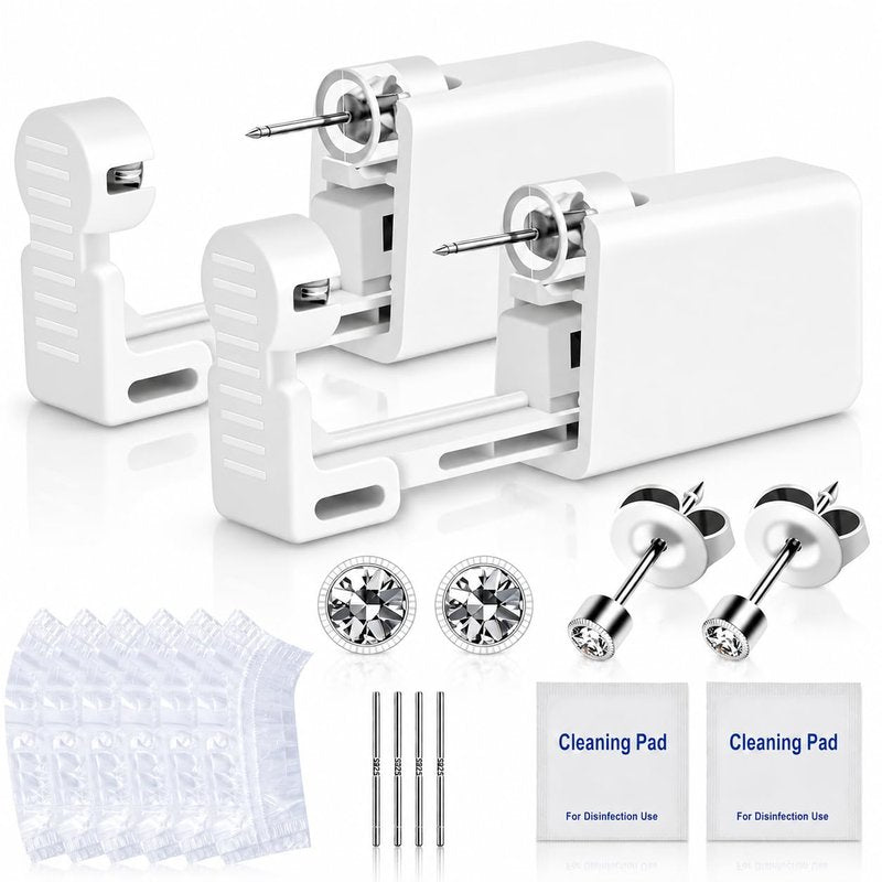 Anzero Ear Piercing Kit Disposable Ear Cartilage Piercing Gun Kit with Sterile CZ Studs, Painless Piercing Gun for Home Self-Use, Easy & Safe Piercing for Women, Men & Girls - 2MM