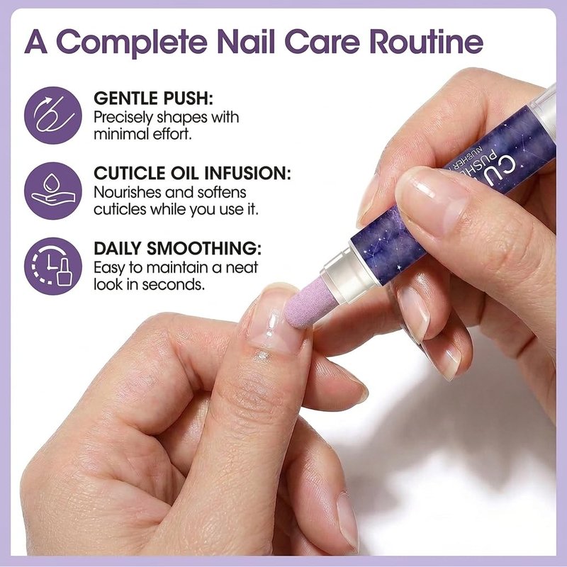 2-in-1 Cuticle Oil Pusher Pen, 2Pcs Ceramic Cuticle Remover Pen with Micro-Dosing Grape Seed Oil for Mess-Free Nail Care, Portable Manicure Buffer Pen for Repairing Dry Damaged Nails & Hangnails