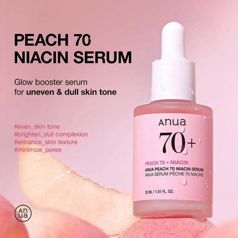 Anua Peach 70 Niacinamide Serum, Daily Glow Serum For Face, Skin Tone & Dullness Care with Vitamin B12, Lightweight, Hydrating For Glass Skin Effect, Korean Skin Care, 1.01 fl.oz