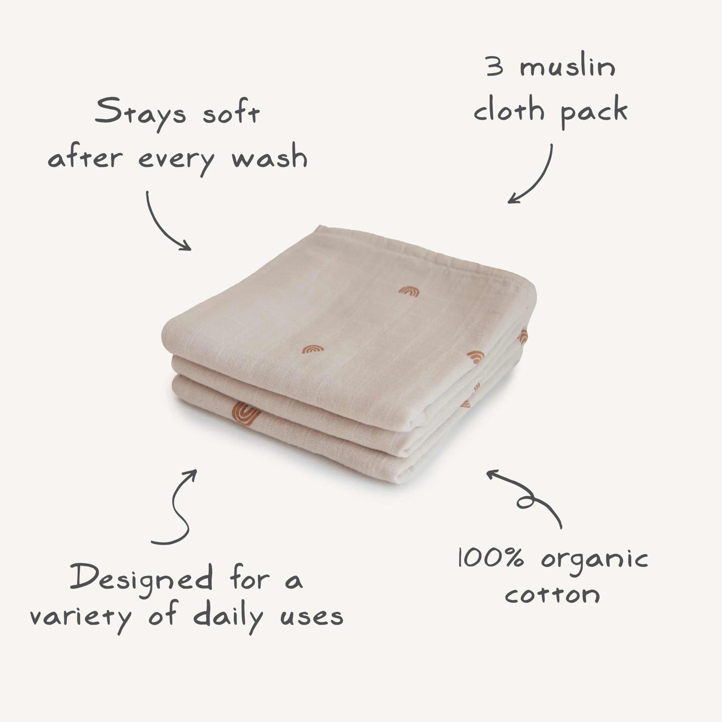 mushie Muslin Baby Cloths | 100% Organic Cotton | 23.5" x 23.5" (Flowers) 3-Pack