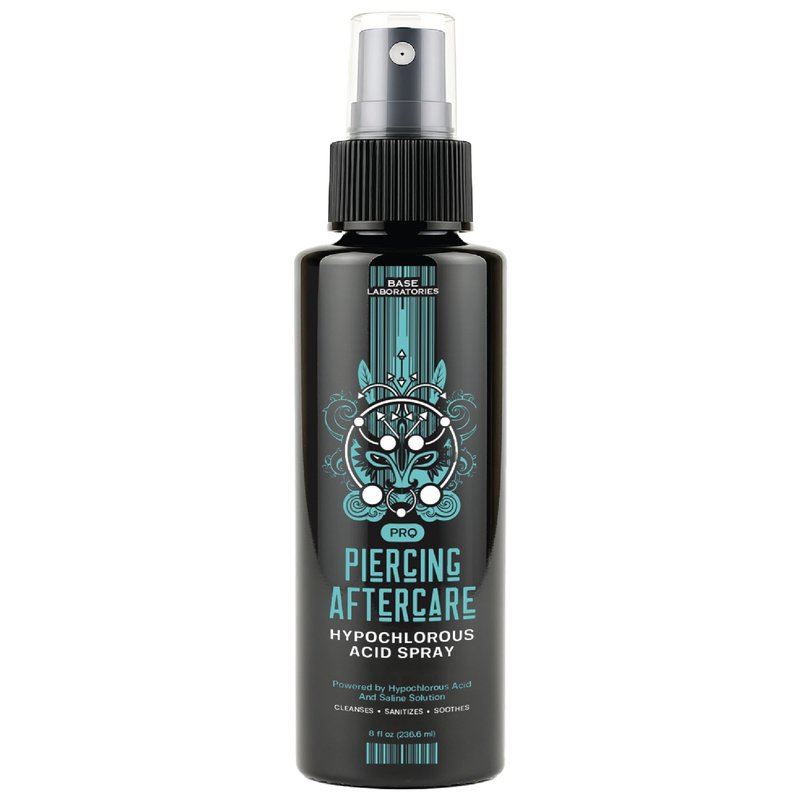 BASE LABORATORIES Piercing Aftercare Hypochlorous Acid Spray PRO - 8 OZ | Ear Piercing Cleaner | Saline Solution Piercing Aftercare - Saline Spray for Piercings, Bumps & Keloids | Ear, Nose, Belly