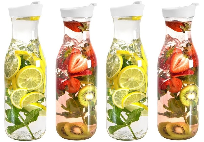 DilaBee Plastic Pitcher With Lid (4-Pack 50oz) Round Plastic Beverage Dispenser for Water, Milk, & Lemonade - Water Pitchers, Carafes for Mimosa Bar - Clear Drink Dispenser BPA-Free - HAND-WASH ONLY