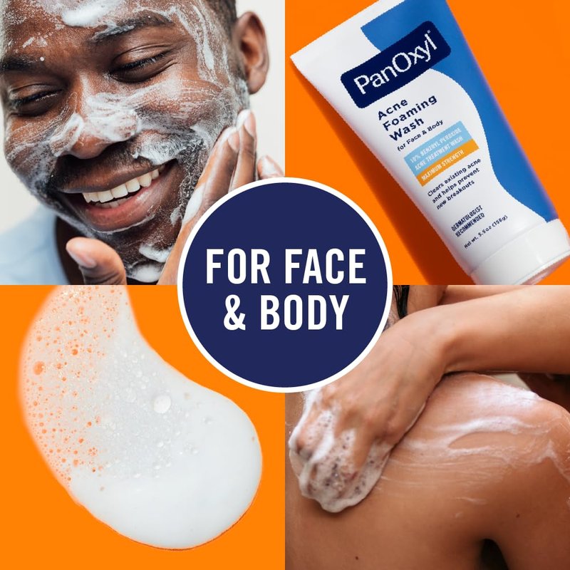 PanOxyl Acne Foaming Wash - Maximum Strength 10% Benzoyl Peroxide for Face & Body, 3 oz Travel Size