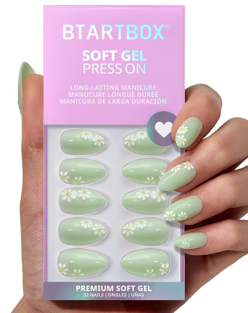 BTArtbox Press On Nails - Meadow Daisy 3D Flower Design | Easy Application in 16 Sizes - 32 Nail Kit