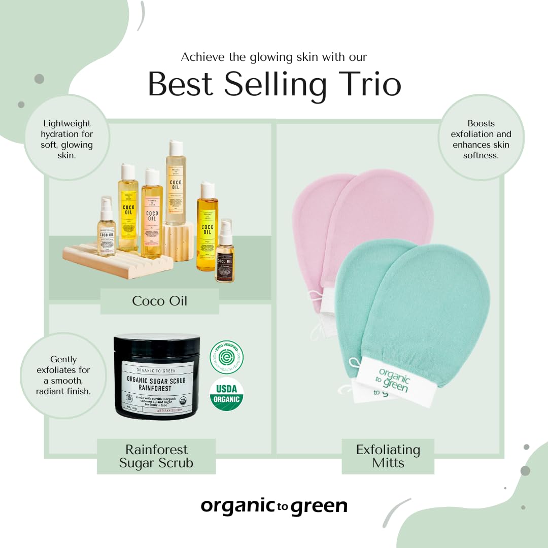 Organic to Green Premium Exfoliating Mitt for Body (2pc) – 100% Vegan Viscose Traditional Body Scrub Washcloth – Body Exfoliator (Green)